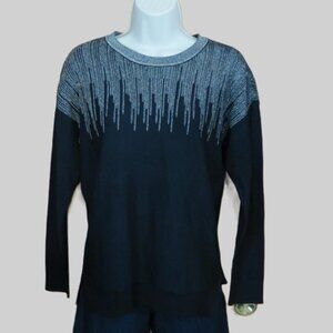 Alfani Black Sweater ¾ Sleeve Gold & Silver Accents Soft Size Petite Small